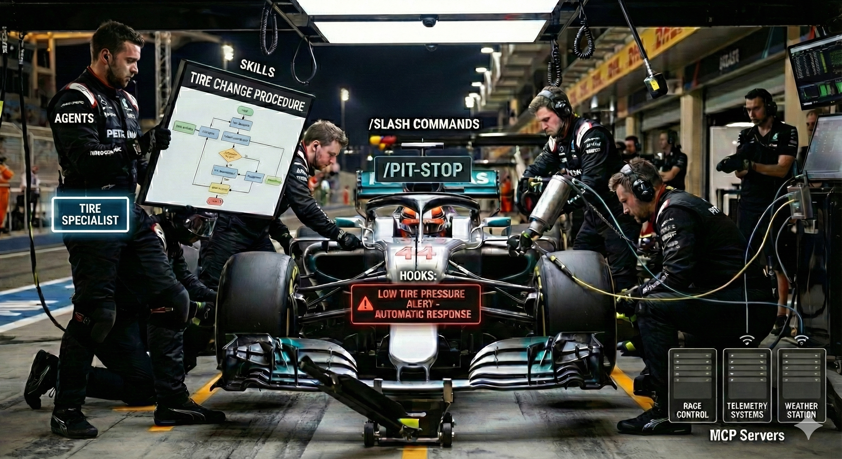 The Claude Stack explained through a Formula 1 pit crew analogy
